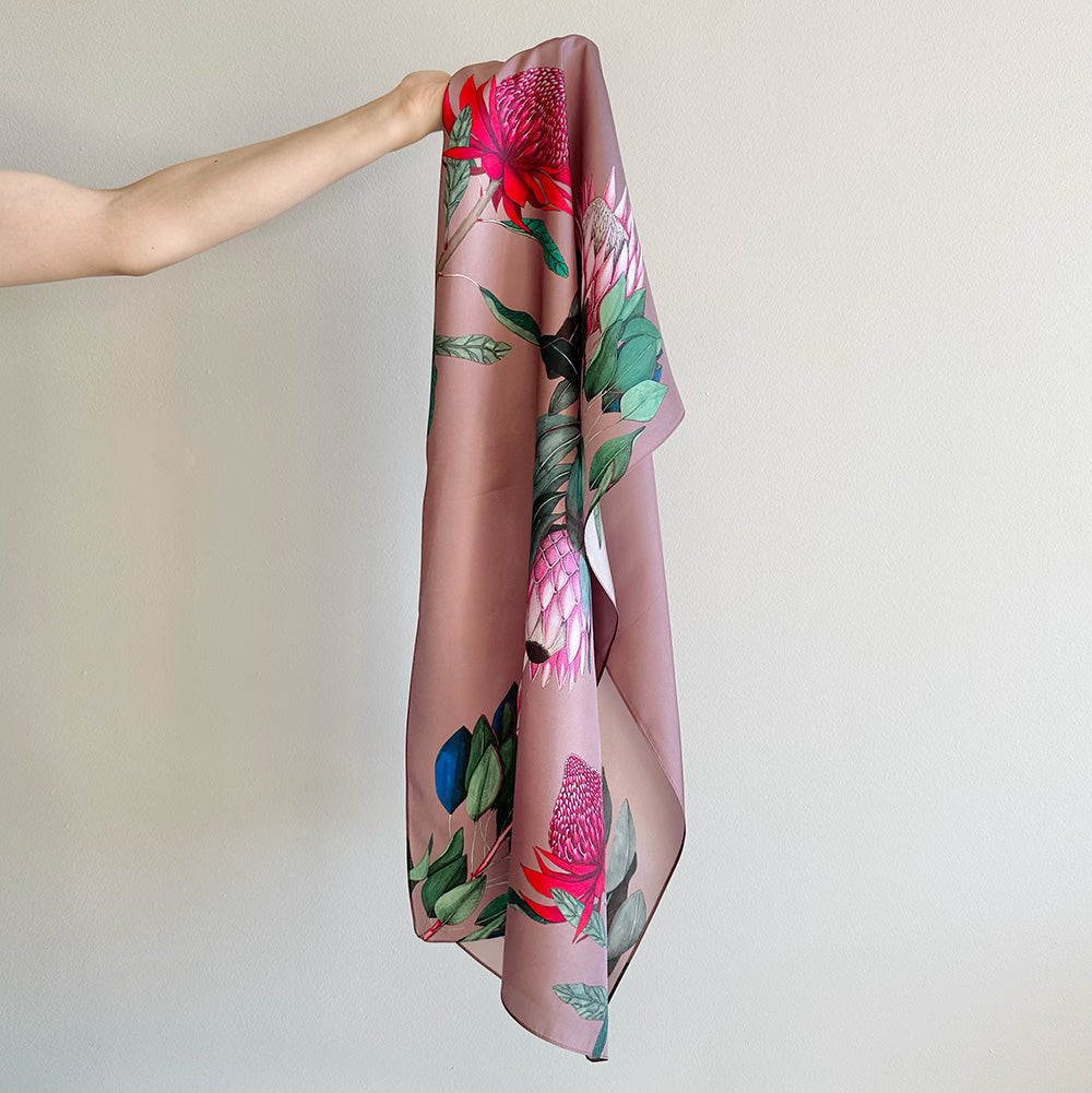 Silk Scarves: Protea Flora Single-Sided Rectangular